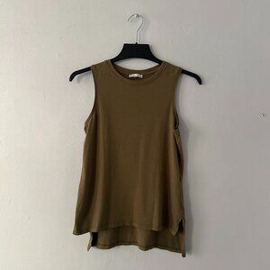 Zara Woman Basic Collection Olive Green Sleeveless High-Low Tank Top S